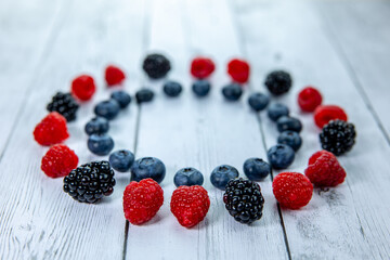 fresh berries laid out in a circle