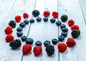 fresh berries laid out in a circle