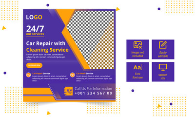 Car repair and cleaning service promotional social banner ad design 
