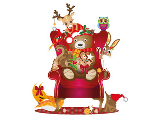 Tiere feiern gemeinsam gemütliche Weihnachten