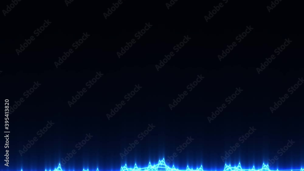 Poster pulsing bottom frame waveform growing oscillating audio waves in blue