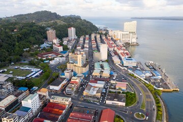 aerial view sandakan town, borneo sabah, malaysia