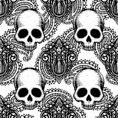 Ethnic seamless pattern with skulls. Great for printing on fabric, paper, wallpaper and other surfaces.