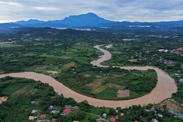 Beautiful Landscape of Tuaran River with Mount Kinabalu on background