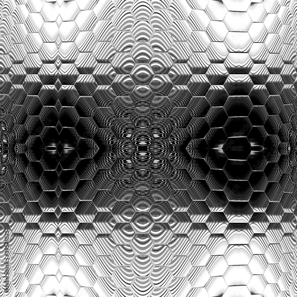 Poster monochrome hexagonal mosaic futuristic designs and patterns on a black and white background