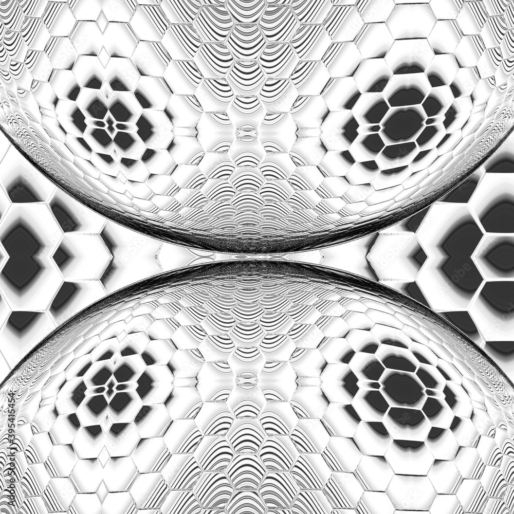 Aufkleber monochrome hexagonal mosaic futuristic spherical designs and patterns on a black and white backgroun