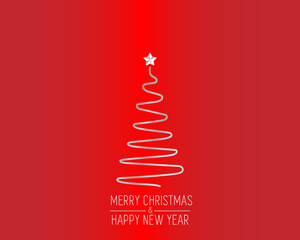 Simple grey and glossy Christmas tree isolated on red background