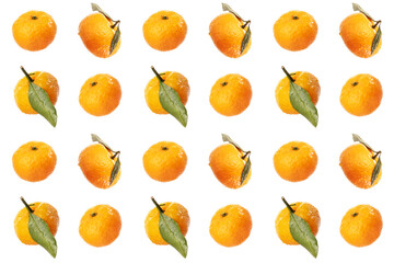 Seamless pattern of fresh mandarins with leaves