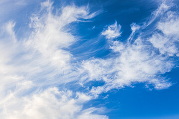 Clouds in the blue sky. Environment, atmosphere.