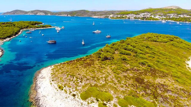 Aerial view of Paklinski Islands in Hvar, Croatia