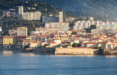 Fototapeta premium Ajaccio, coastal cityscape with old citadel. Corsica