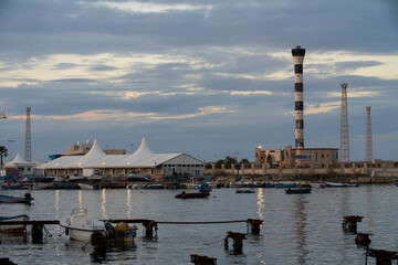 Tripoli, Libya - November 25, 2020: The port of Tripoli during sunset on a normal working day.