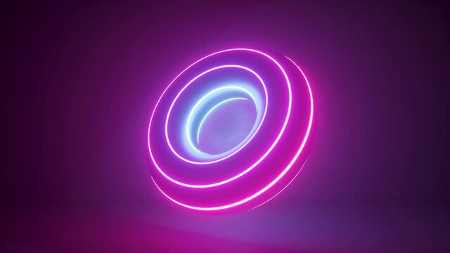 3d render, seamless animation of neon donut, abstract background with glowing torus shape, scanning rings, laser show technology, esoteric energy, ultraviolet spectrum
