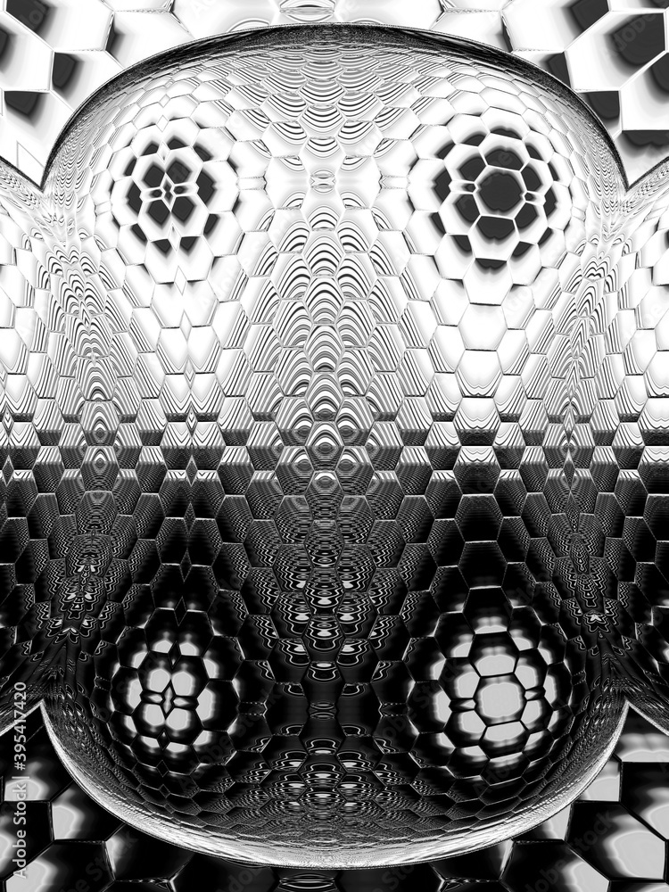 Poster monochrome hexagonal mosaic futuristic designs and patterns on a black and white background