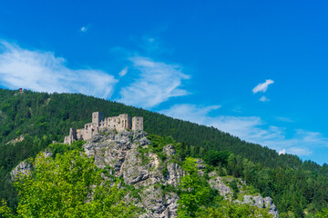 Fototapeta na wymiar strecno castle in summer mountain landscape in slovakia