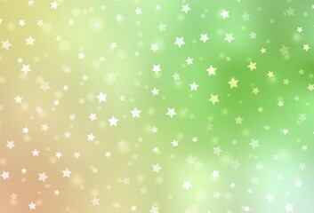 Light Green, Red vector background with xmas snowflakes, stars.