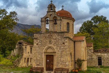 Ruins of an abandoned monastery in the remote village in the mountains of Southern Crete, Greece