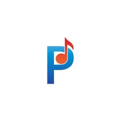 Letter P logo icon combined with note musical design