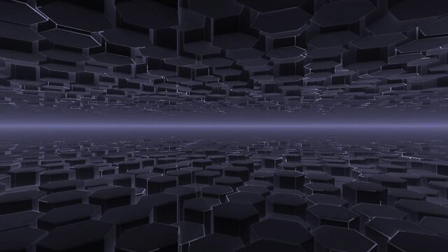 Hex Hexagonal Columns Grid in 3d Endless Room With Electrical Signal