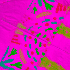 Rose Neon Tie Dye. Hand Painted Spots. Psychedelic Acrylic Painting. Shiny Watercolor Wallpaper. Acid Color Batik. Acid Artistic Dirty Painting. Acid Dirty Art.