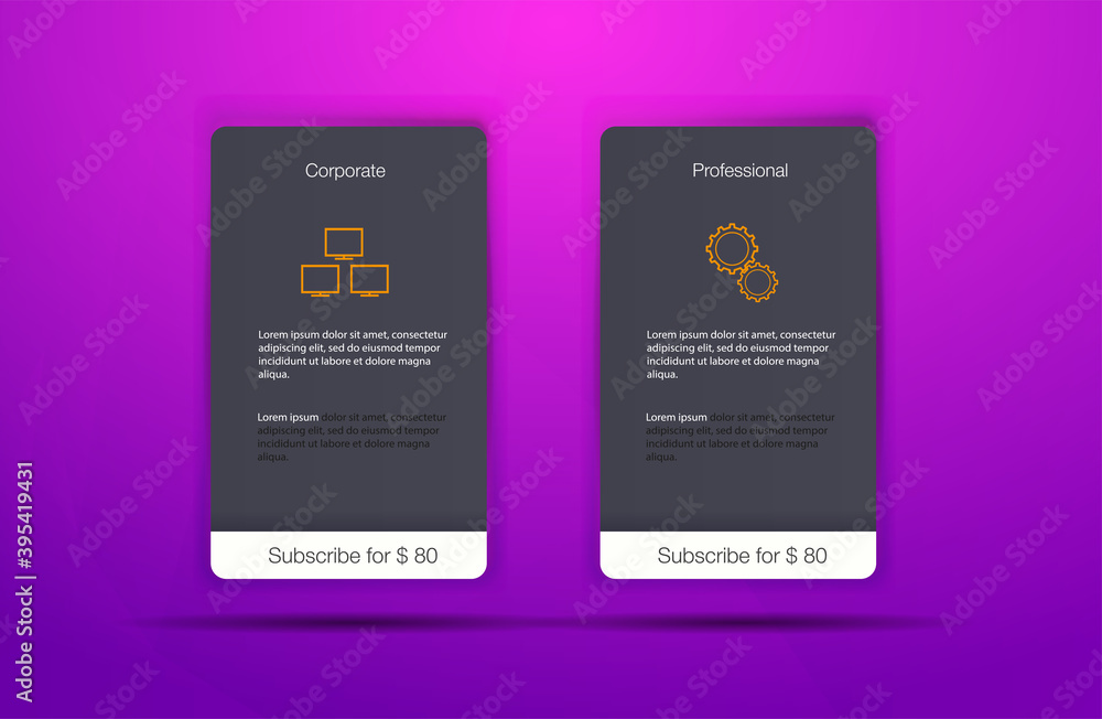 Aufkleber pricing table with four options price comparison table. art design modern banner list. abstract conc