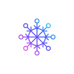 Snowflake vector icon in line art. Trendy vibrant color gradient. Cute linear snowflake isolated on white background