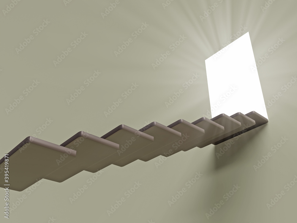 Poster concept image with staircase and open door with light