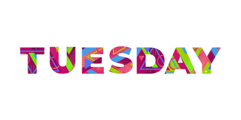 Tuesday Concept Retro Colorful Word Art Illustration