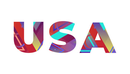 USA Concept Retro Colorful Word Art Illustration