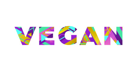 Vegan Concept Retro Colorful Word Art Illustration