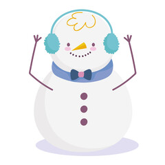 merry christmas, snowman with earmuffs cartoon icon design