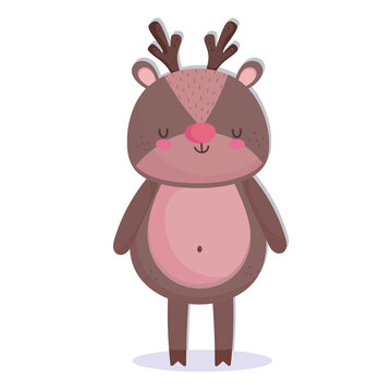 merry christmas, cute reindeer cartoon icon design