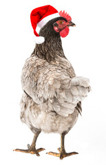 a hen with santa cap isolated on white background