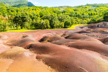 The beautiful Seven Coloured Earth (Terres des Sept Couleurs). Chamarel, Island Mauritius, Indian...