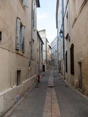 View on an old street in the city of Montpellier, in the city center. Montpellier is located in the south of France. 