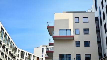 Modern European residential apartment buildings quarter. Abstract architecture, fragment of modern urban geometry.