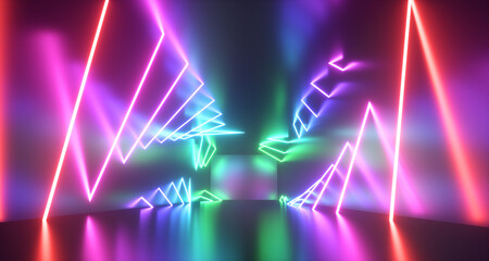 Abstract neon lights background. 3d Render