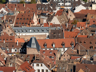 Roofs of the city of Strasbourg, in the east of France, in Alsace. View of the old city from the top of the cathedral.