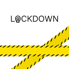 Yellow line lockdown text on white backdrop. Copy space poster for social banner or propaganda, hygiene promotion, medical poster. Chemist shop logo or info card. Flat style stock vector illustration