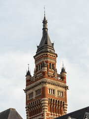 Fototapeta na wymiar Dunkirk Town Hall. View on the belfry. Evening.