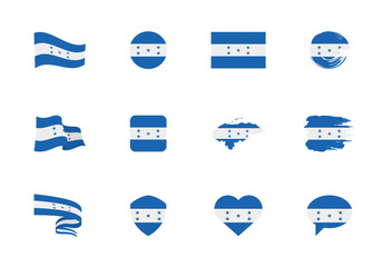 Honduras flag - flat collection. Flags of different shaped twelve flat icons.