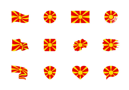 Macedonia flag - flat collection. Flags of different shaped twelve flat icons.