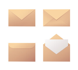 Envelope set. Colorful flat vector illustration. Document in an envelope. Isolated on white background.