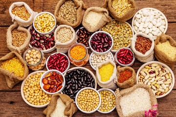 Assorted different types of beans and cereals grains