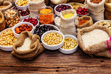 Assorted different types of beans and cereals grains
