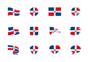 Dominican Republic flag - flat collection. Flags of different shaped twelve flat icons. - obrazy, fototapety, plakaty