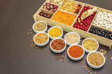Assorted different types of beans and cereals grains