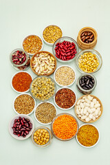 Assorted different types of beans and cereals grains