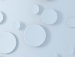 Abstract white background, geometric pattern of paper circles and shadows. 3d render illustration