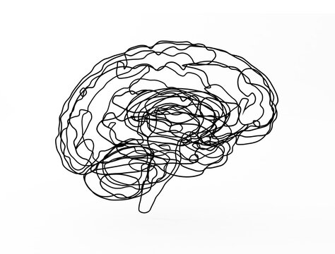 human brain black doodle wire sketch. Isolated on white background